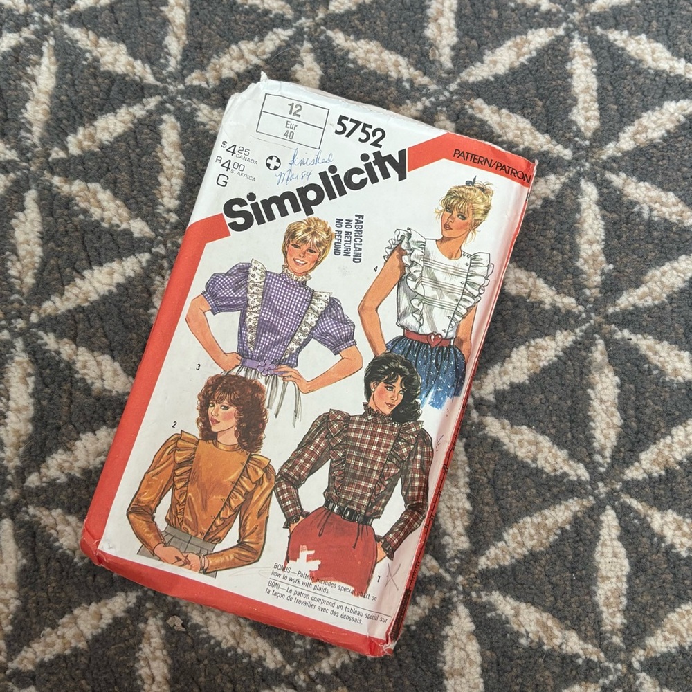 80's Simplicity Pattern 5752 - Misses' Blouse Pattern - Size 6 - 80's Top